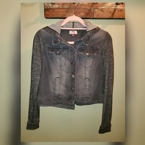 L.E.I. Hooded Jean Sweatshirt Jacket - Small